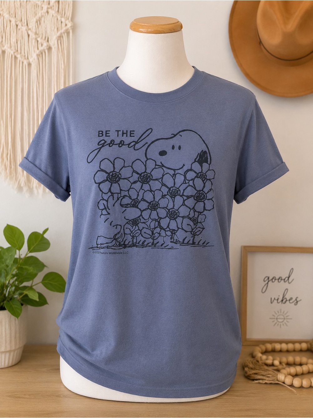 Peanuts Snoopy “Be the Good” Graphic Tee Blue XS Hybrid Apparel